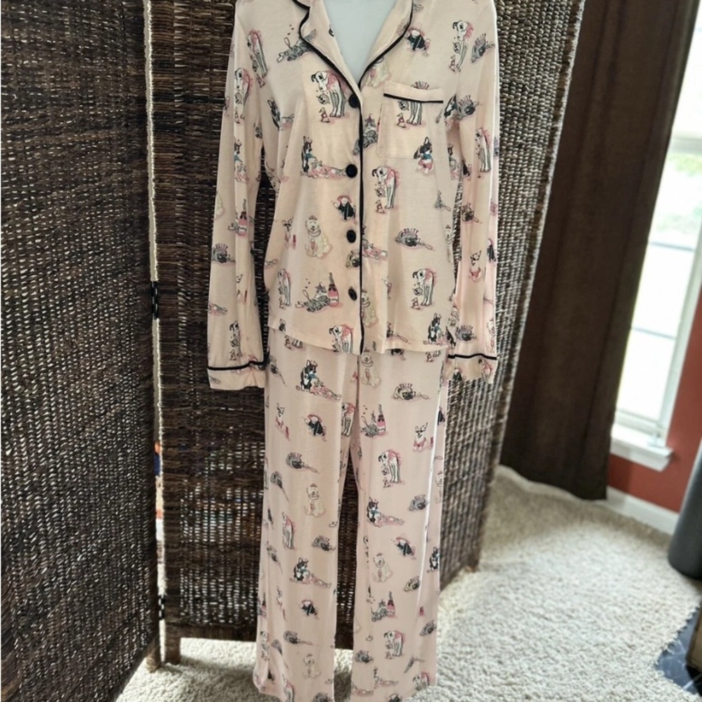 PJ Salvage Blush Dog Pattern Pajama Set